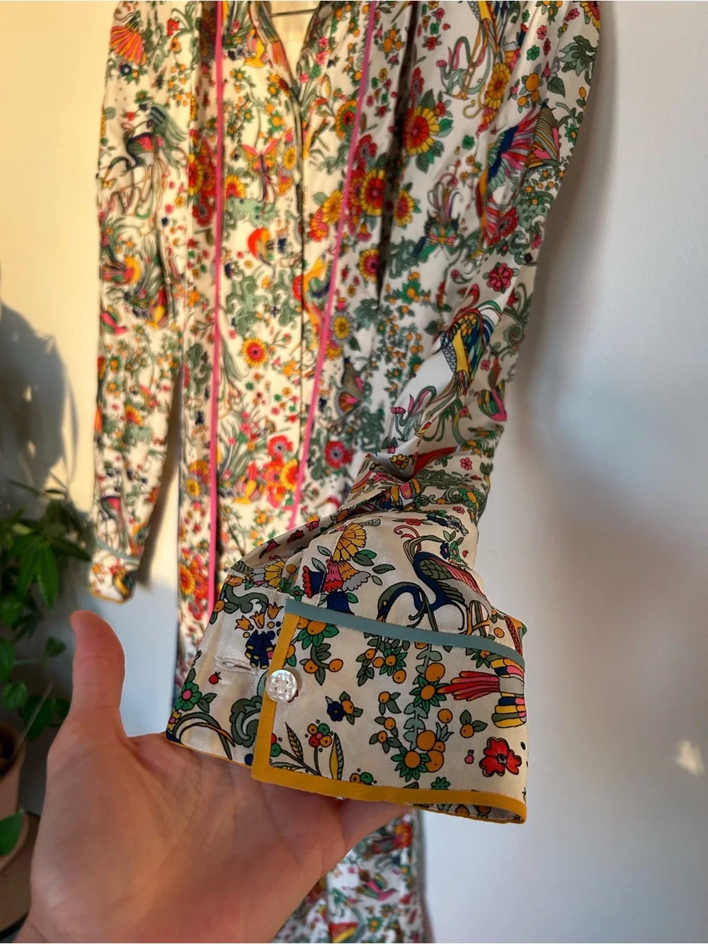 NWOT Tory Burch Silk Promised Land Floral Birds Contrast Dress Size 6
